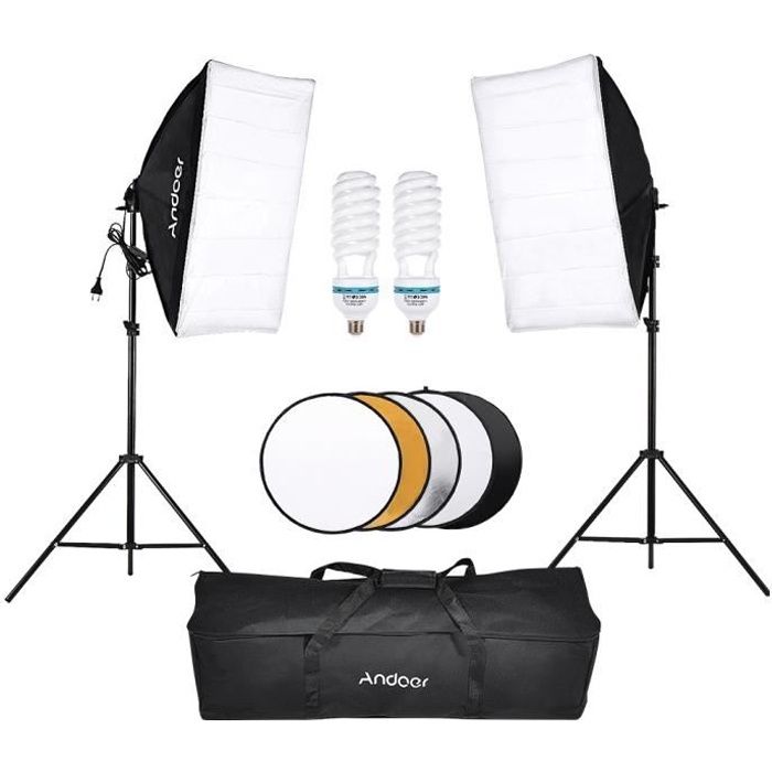 Andoer Kit Studio Photo, Photography Studio Kit de tente d'éclairage Softbox, Équipement photo vidéo, Ampoule 2 * 135W 2 * Support
