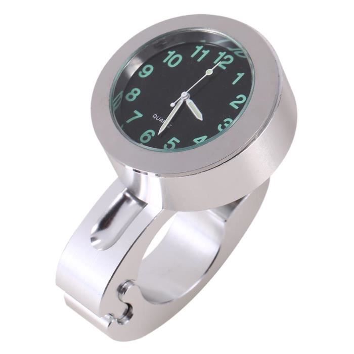Moto Guidon Étanche Glow Mount Horloge Montre Universel Argent-TIP