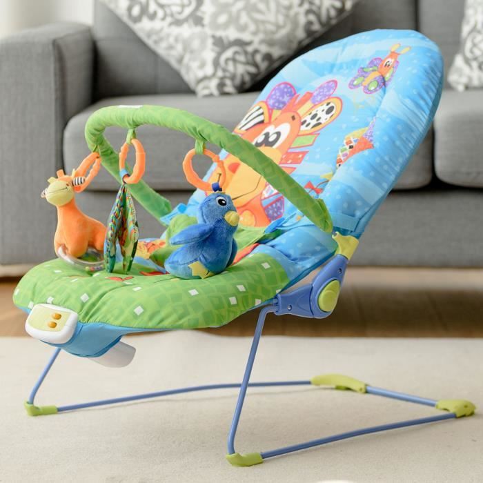 COSTWAY Transat Bébé avec Ceinture de Sécurite et Jouets Educatif Giraffe Chaise Berceuse pour Bébé Dossier Réglage