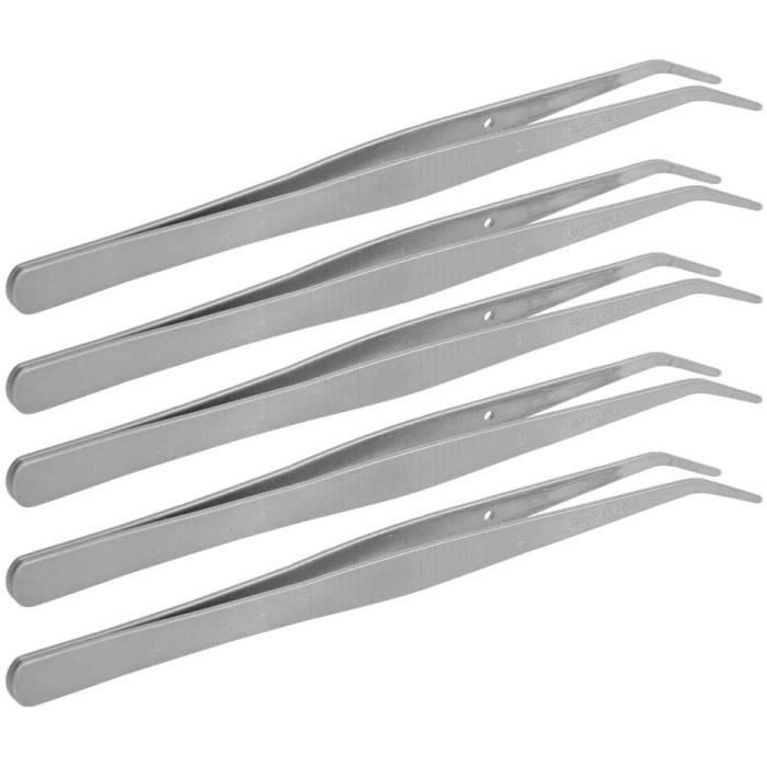 Pinces à épiler HEEPDD 5pcs pincettes incurvées, pincettes à pointeur Droit en Acier Inoxydable pincettes à Pointe Point 243048