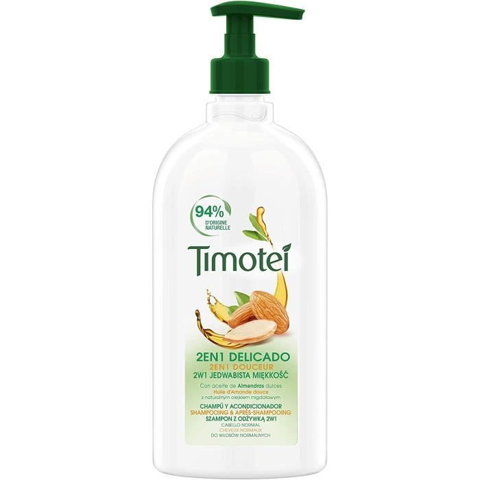 Timotei Shampoing Femme 2en1, Huile d'Amandes 100% d'Origine Naturelle, Idéal pour les cheveux normaux 750ml