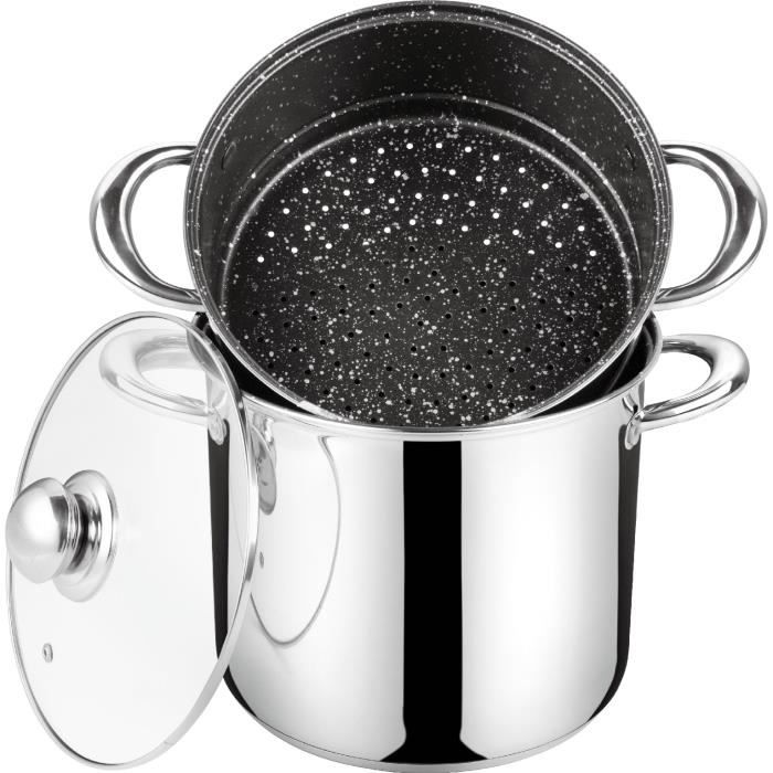 Haussmann Héritage® 3 piéces couscoussiers Inox revétement facon pierre Tous feux dont induction HM-0840 (12L/24cm)