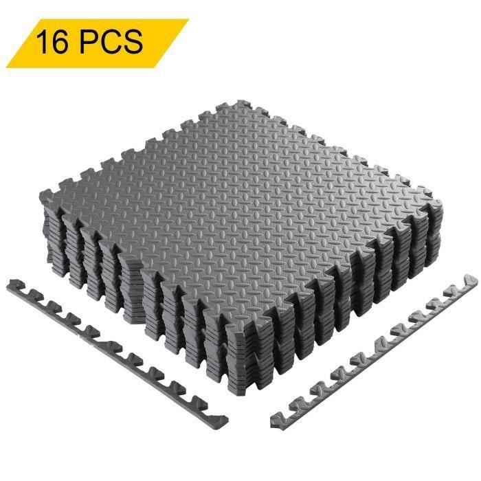 16PCS Tapis Mousse de Sol Tapis de Gym en Mousse EVA Matelas Puzzle Ensemble 60 x 60cm-gris