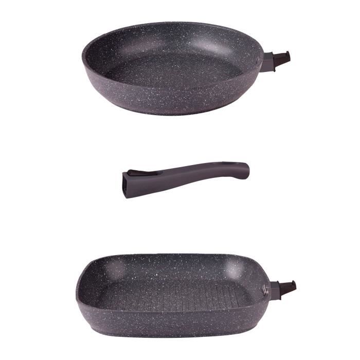 Set Poêle à Frire Ø 24 cm et Poêle Grill Ø 26 cm, Poignée Amovible, Induction Maestro MR-4800 Negro 48697