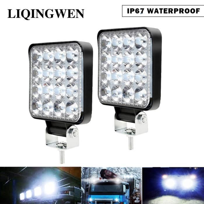 2PCS Phare de Travail LED 48W, Projecteur LED Voiture 12V Etanche IP 67, Feu de Travail LED pour Voiture Camion Tracteur SUV Bate