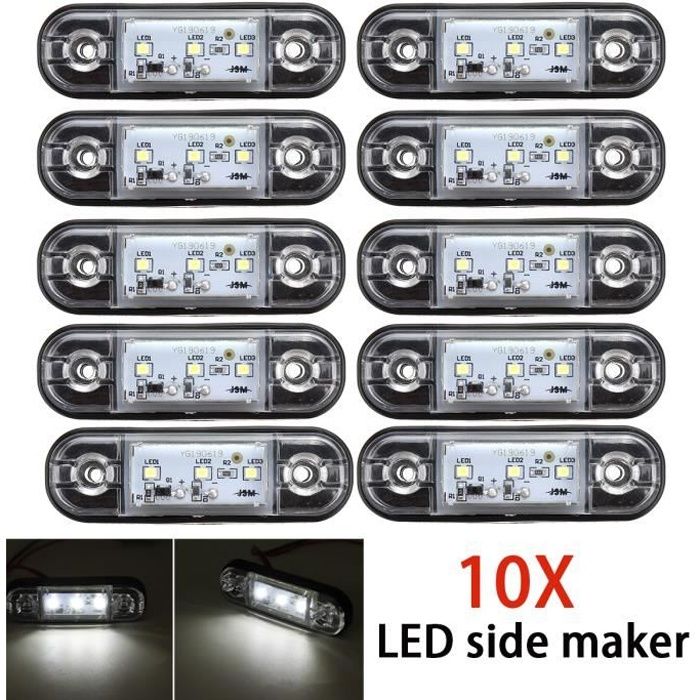 10Pcs 3-LED Feux position Latéral Gabarit Indicateur Pour Camion Remorque Caravane Blanc