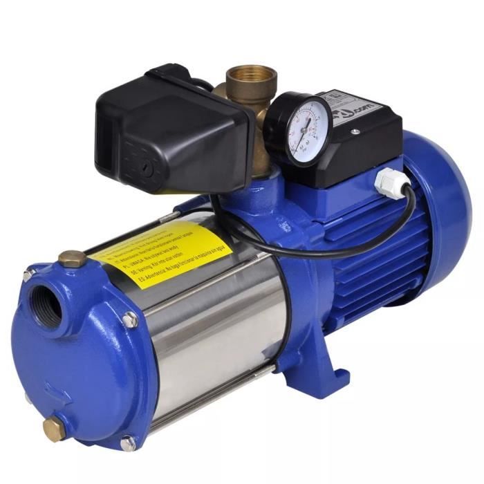Rui DA® Pompe à eau de surface bleue avec manomètre 1 300 W 5 100 l/h