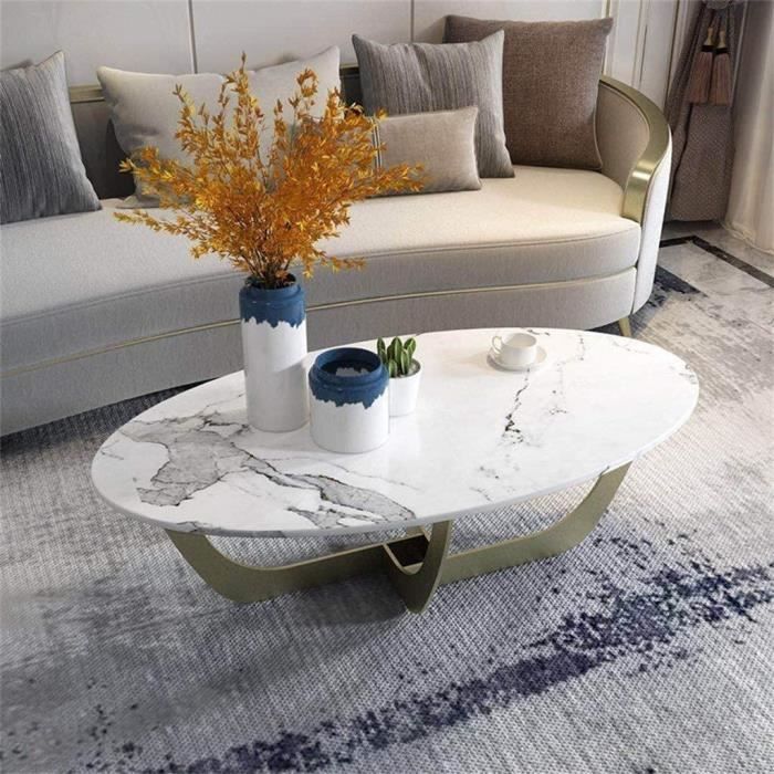 Tables de jardin Side Table Moderne Minimaliste Fer Forgé Petit Salon Ovale Table d'appoint, Simple en marbre Naturel Me 100942