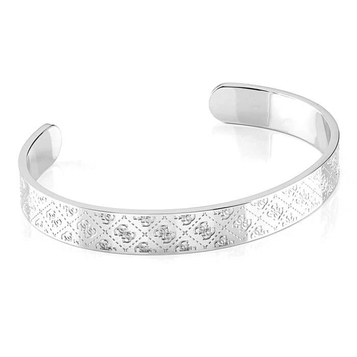 Bracelet GUESS Golden Hour UBB70141-S rhodium ouvert en acier inoxydable plaqué logo 4 G gravé