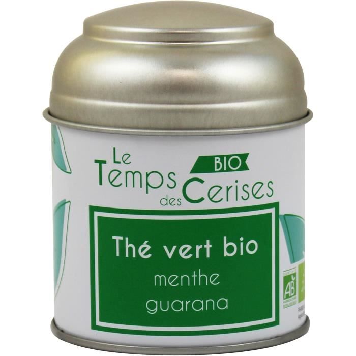 LE TEMPS DES CERISES Thé Vert MenThé Guarana Bio Boite Métal 30g