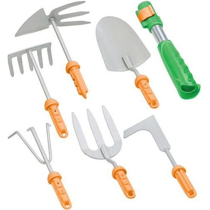 Manche à outils avec 6 ustensiles de jardinage
