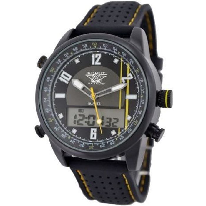 Montre Chronographe Homme Spirit of Saint-Louis - Noire / Jaune 4,4 x 0, 7 cm