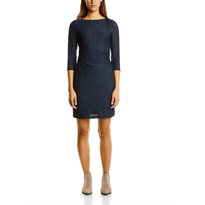 Street One Jaquard Jersey Dress with Gatherings Robe, Blau (Night Blue 10109), 46 (Taille du Fabricant: 44) Femme - A140536-10109