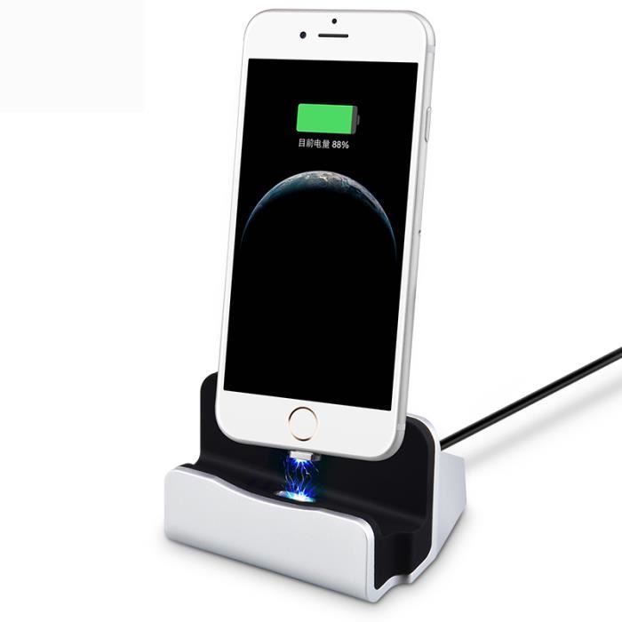 TECHSTICK® Support de charge Station d'Accueil Charge pour bureau compatible avec iPhone 7/6S Plus/5/5/5S - argent