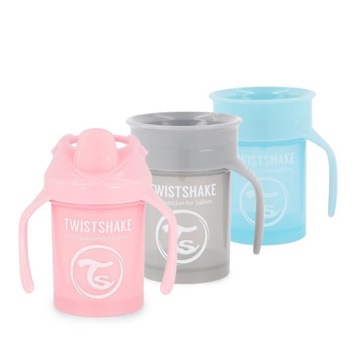 Twistshake Grab to Drink Kit de Tasse à Bec, 3 st - 2x 360 Cup, 1x Mini Cup Gobelet à Boire Souple Antifuite, 4 Mois et +, Fille