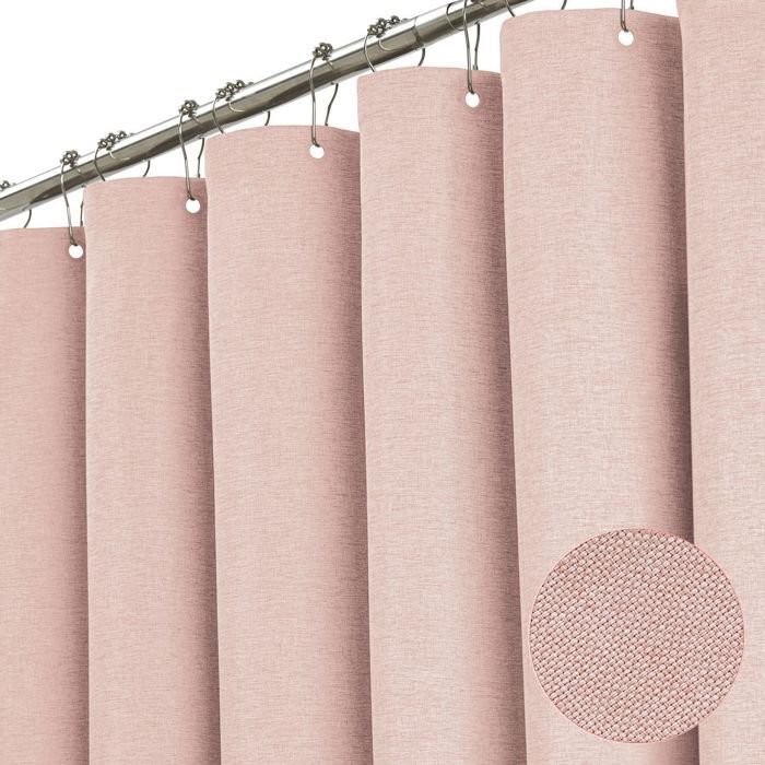 Rose Rideau Salle de Bain avec Anneaux en Métal Anti Moisissure Tissu imperméable pour Cabine de Douche Ourlet Lesté182x182CM
