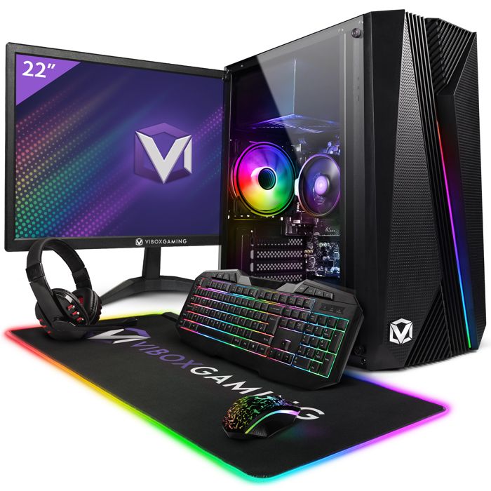 Vibox VI-126 PC Gamer – 22 Écran Pack – AMD Ryzen 3200GE 4GHz – Radeon Vega 8 – 8Go RAM – 480Go SSD – Linux – WiFi