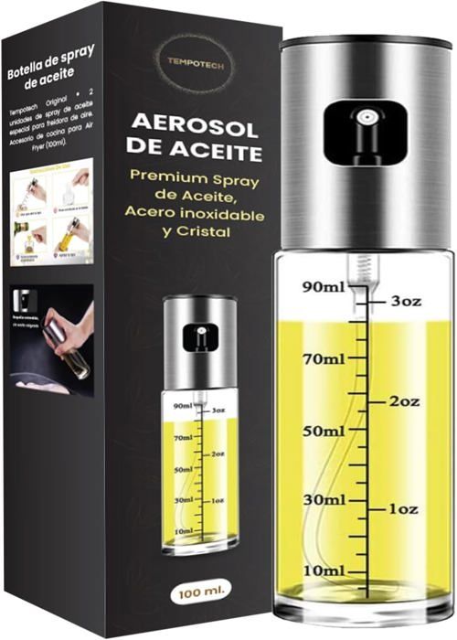 Spray Et Distributeur D'huile 2 En 1 Inox 360 Ml - Pour Air Fryer, Grill, Barbecue, Pâtes - Poignée Antidérapante, Pompe à Pouce, Facile à Nettoyer