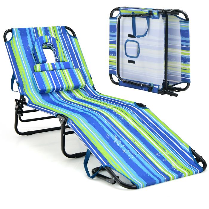 Chaise Plage Pliante GOPLUS Aluminium - Dossier 5 Positions, 150 Kg Max, Bleu Portable Camping