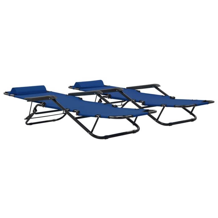 CLOUD Chaises longues pliable Bains de soleil - élégant Design - transats 2 pcs avec repose-pied Acier Bleu CHYNEW4775431