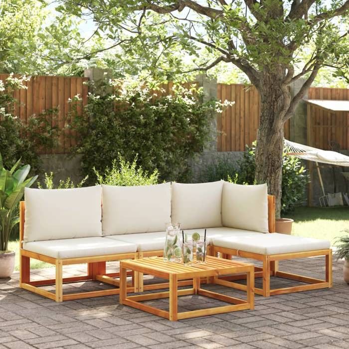 vidaXL Salon de jardin avec coussins 5 pcs Bois d'acacia solide ensemble de canapés d'extérieur canapé modulable canapé 3278849 - vue 1