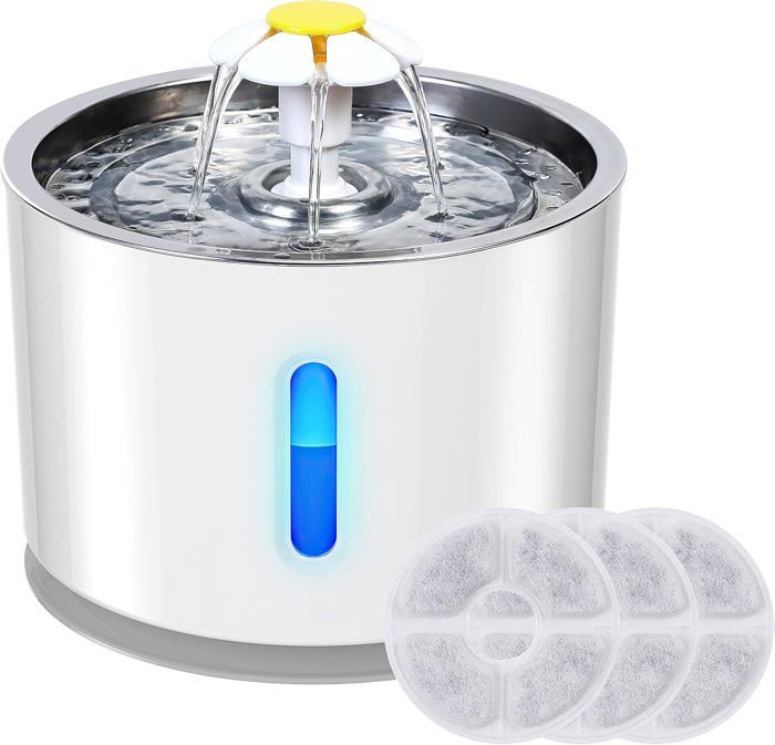 Comparer les prix de Fontaine à eau pour chat et petit chien 2.4L silencieuse avec filtres à charbon et veilleuse LED distributeur deau