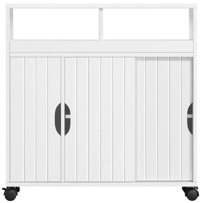 Yaheetech Armoire Salle de Bain avec Roulettes Portes Coulissantes Casiers Placard Étagère Réglable en Hauteur Blanc