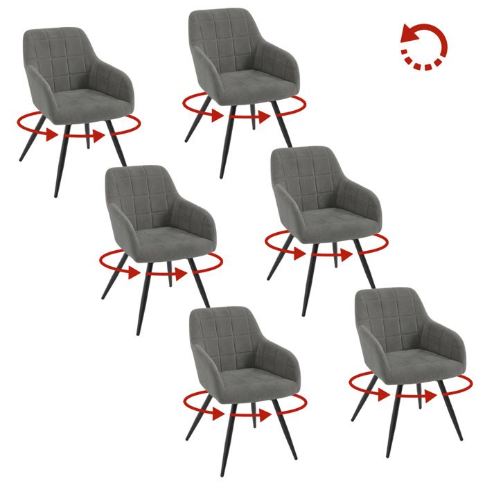WOLTU Chaise Pivotante Salle à Manger Lot de 6 Fauteuil Velours Pieds en Métal pour Salon Chambre Gris Foncé W0ATT1013-6 WOLTU Chaise Pivotante Salle à Manger Lot de 6 Fauteuil Velours Pieds en Métal pour Salon Chambre Gris Foncé W0ATT1013-6