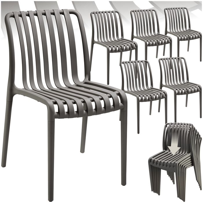 Chaises de jardin - TECTAKE - Lot de 6 chaises ALCUDIA empilables résistantes intempéries et UV 47 x 58 x 80 5 cm - Gris anthracite Chaises de jardin - TECTAKE - Lot de 6 chaises ALCUDIA empilables résistantes intempéries et UV 47 x 58 x 80 5 cm - Gris anthracite