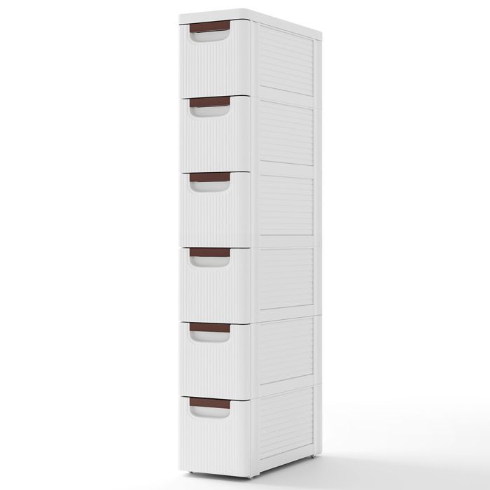 COSTWAY Commode Étroite avec 6 Tiroirs avec Roues Intégrées pour Salle de Bain Studio & Salon 42 x 19 x 109 cm Blanc COSTWAY Commode Étroite avec 6 Tiroirs avec Roues Intégrées pour Salle de Bain Studio & Salon 42 x 19 x 109 cm Blanc