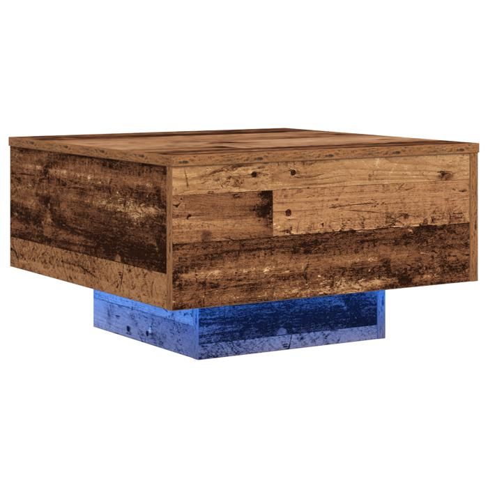 PROMOTION Table Basse Table Canapé - avec éclairage LED Bois vieilli 55x55x31 cm 32862 - BestMeuble