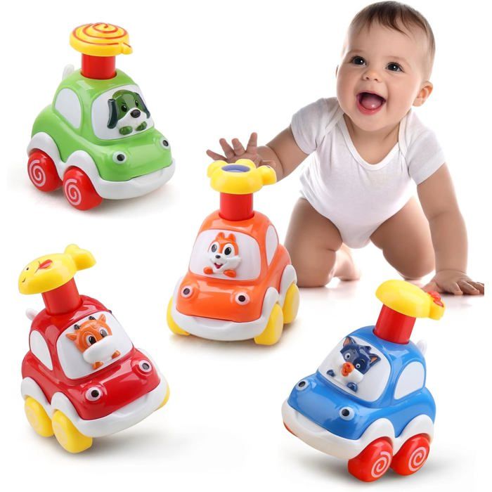 Bébé Voitures Jouets Pour Garçons De 1 À 2 Ans 4 Pièces Dessin Animé Presse Et Aller Ensemble De Véhicules Jouets Cadeaux
