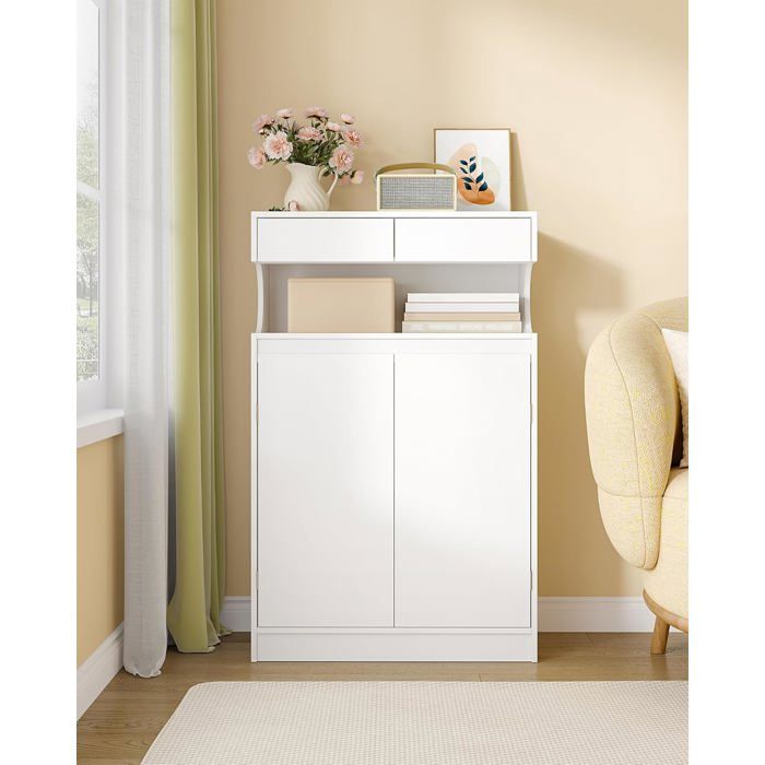 Meuble de Salle de BainMeuble de Rangement avec 2 Tiroirs2 PortesArmoire de Salle de BainÉtagère Réglable30 × 60 × 90 cmBlanc