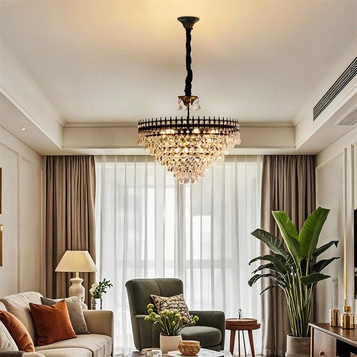 Lustre Moderne en Cristal - Éclairage de Plafond Plafonnier Suspendu pour Salle à Manger Chambre Restaurant 9 x E14 Φ 60cm