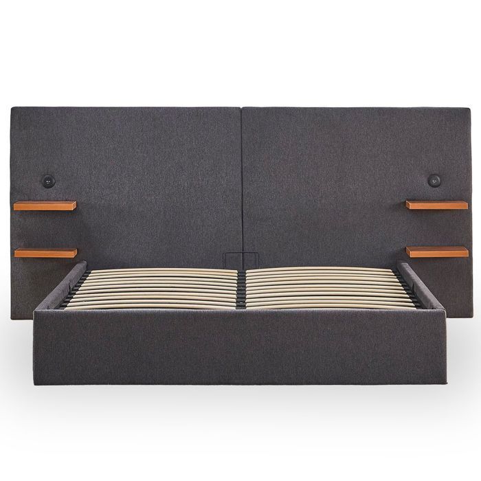 MENZZO Lit-coffre complet avec tablettes et ports USB intégrés Lukas 140x190cm Tissu Gris - Tissu Lit : L218 x P207 x H110 cm MENZZO Lit-coffre complet avec tablettes et ports USB intégrés Lukas 140x190cm Tissu Gris - Tissu Lit : L218 x P207 x H110 cm