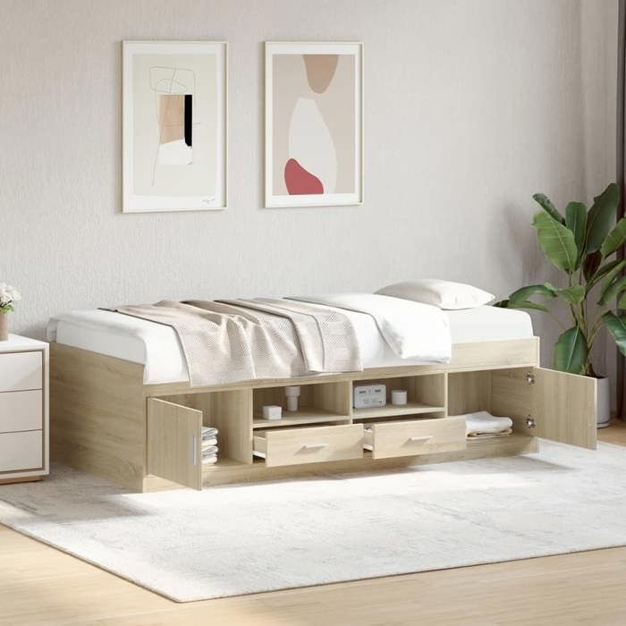 CHIC Lit adulte1 place - 90x190 cm Lit de jour et tiroirs chêne sonoma 90x190 cm #Sara58994