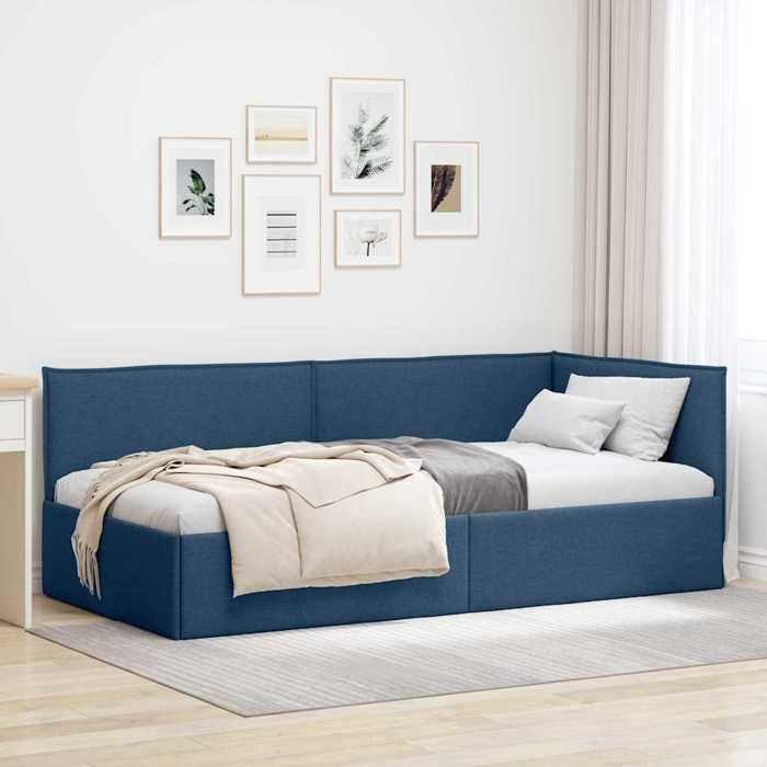 Lit dangle en velours - UU - Bleu - 100x200 cm - Design en L - Contreplaqué - Cadre à lattes - Polyvalent - Max 140 kg
