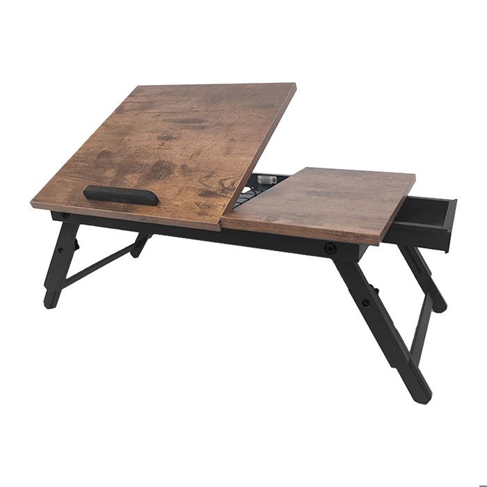 Table Relaxdays pour ordinateur portable lit & canapé pliable bambou réglable marron foncé/noir
