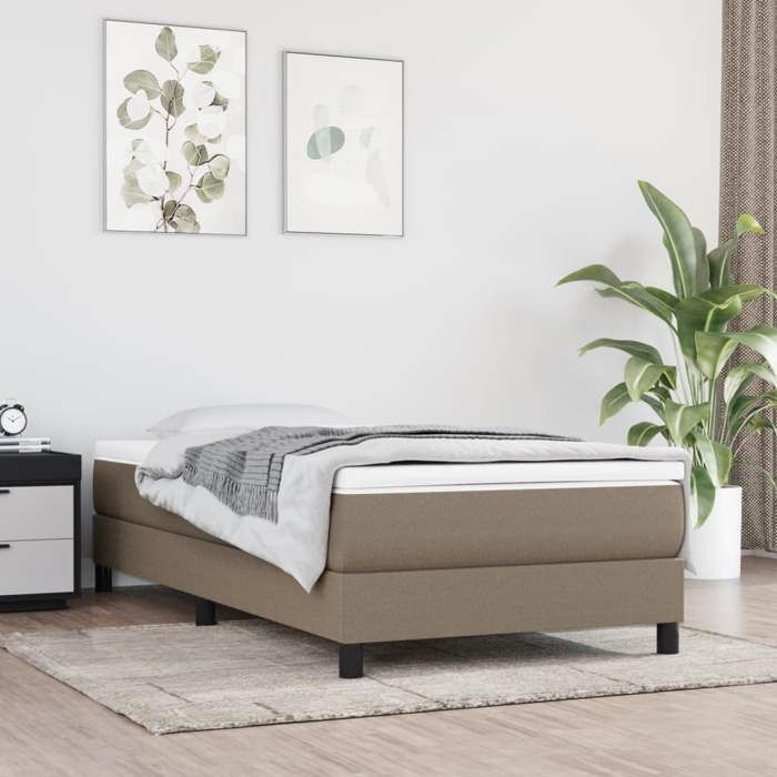 Cadre de lit à ressorts - Happiness - 90x190 cm - Taupe - Tissu polyester - Contreplaqué - Bois dingénierie