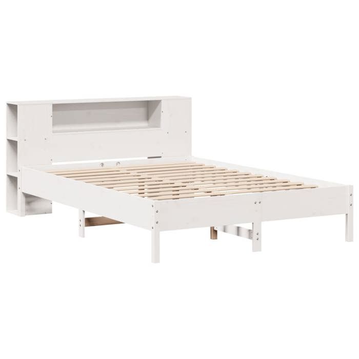 2 Places - Lit bibliothèque double - VIDAXL - Tête de lit rangement - blanc 150x200 cm - Bois pin massif FR_002851636