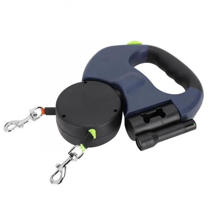 Laisse double pour chats et chiens - Corde de traction flexible et rétractable automatique - Laisse 2 en 1 - Bleue - Monobloc