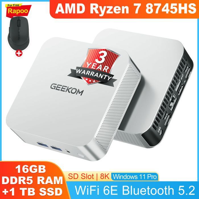GEEKOM A8 Mini PC AMD Ryzen 7 8745HS DDR5 évolutifs SSD Radeon 6x USB Windows 11 Pro - vue 2