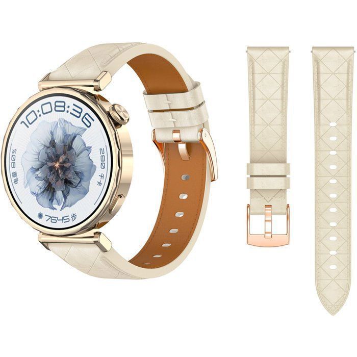 Stravo Bracelet cuir 18 mm pour Garmin Venu4/3S/2S Vivoactive4S Vivomove3S Forerunner255S/265S & Huawei GT7/6/5/4 – Beige