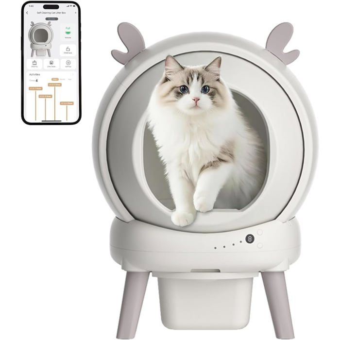 Litière Autonettoyante 65L avec Capteurs & App Bac Fermé pour Chats Multiples avec Sacs