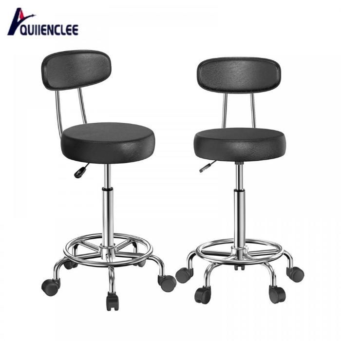 Tabouret de bar rond avec roulettes QUIIENCLEE cuir PU et métal pivotant et réglable en hauteur 35 x 35 x 49-64 cm noir