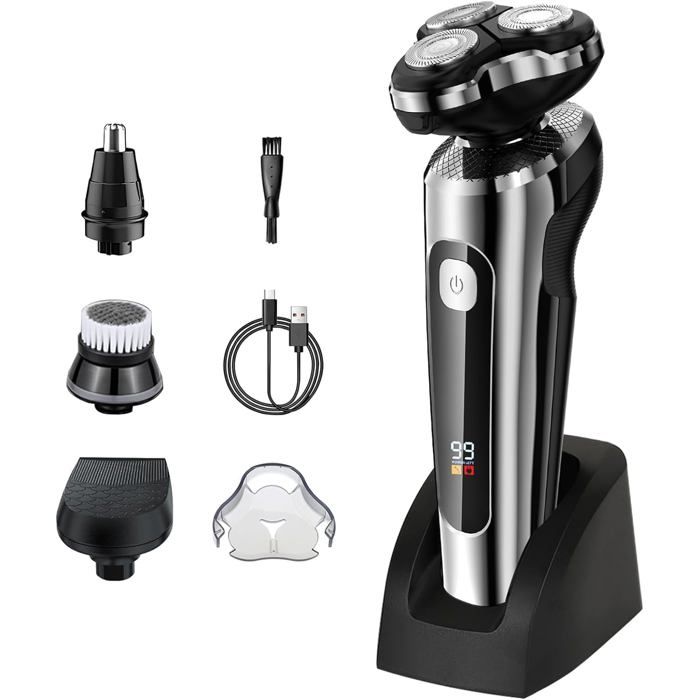 Rasoir électrique pour homme étanche et utilisable sur peau sèche ou humide kit de rasage électrique sans fil et rechargeable