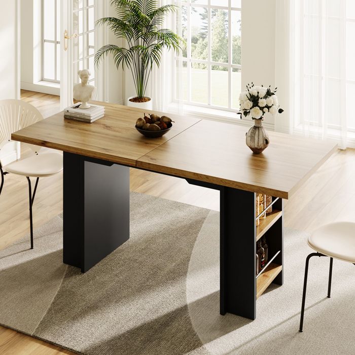 Table à Manger Extensible 120-160 cm avec Rangement et Étagères - Moderne pour Cuisine et Salle à Manger Table à Manger Extensible 120-160 cm avec Rangement et Étagères - Moderne pour Cuisine et Salle à Manger