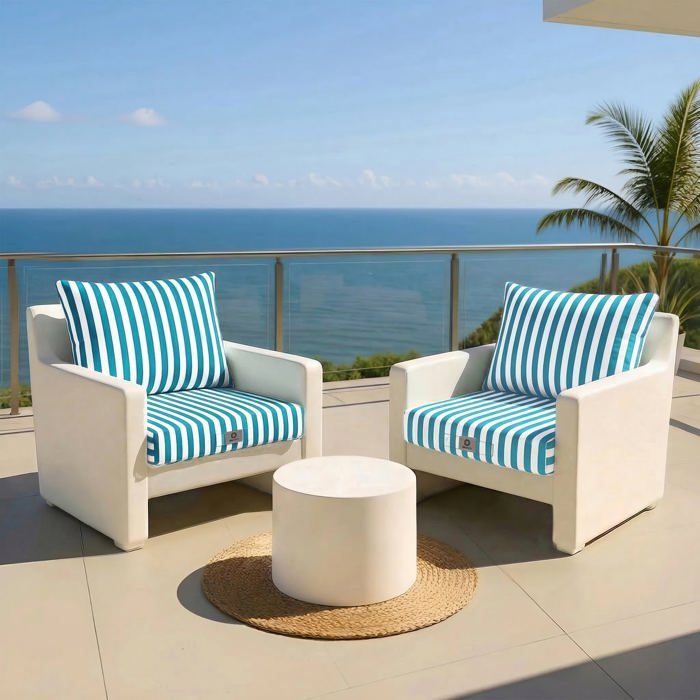 Ensemble Coussins Salon Jardin 60x70 Rayure Turquoise - Premium 270g (Assise + Dossier)