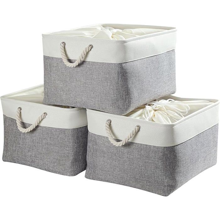 Mangata Panier Rangement Boite de Rangement Tissu Grand rectangulaire Dressing avec poignée pour s Armoire (Set XL Gris G CORBEILLE