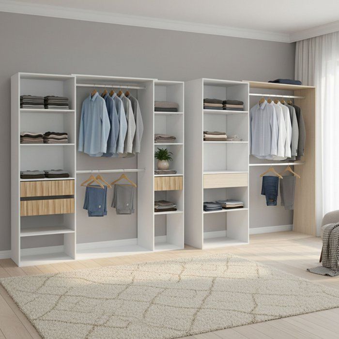 Garde-robe Grande Falcade Dmora en bois reconstitué chêne blanc 354x187h cm Garde-robe Grande Falcade Dmora en bois reconstitué chêne blanc 354x187h cm